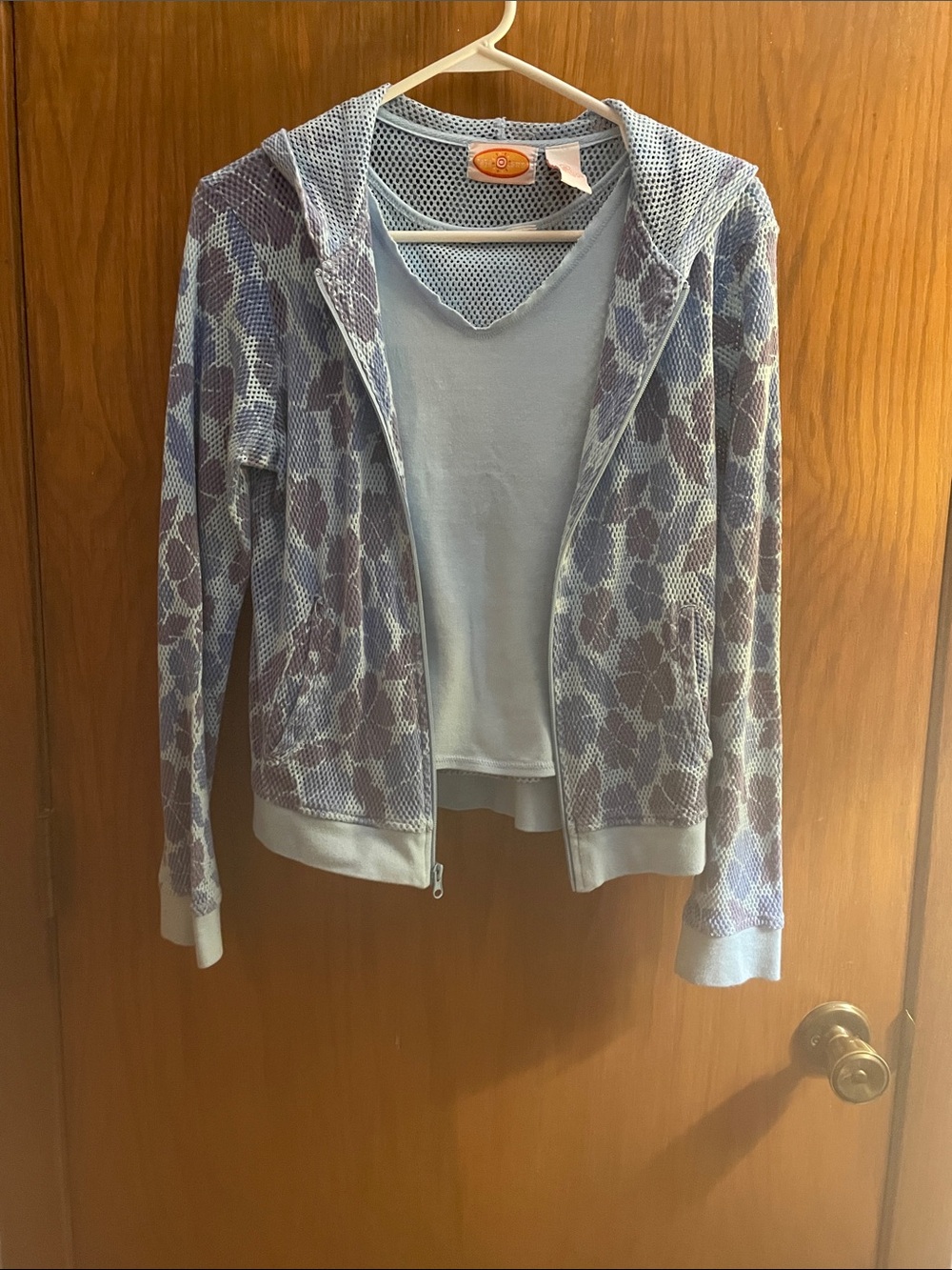 Light Blue Mesh-Trim Women’s Tank Top and jacket